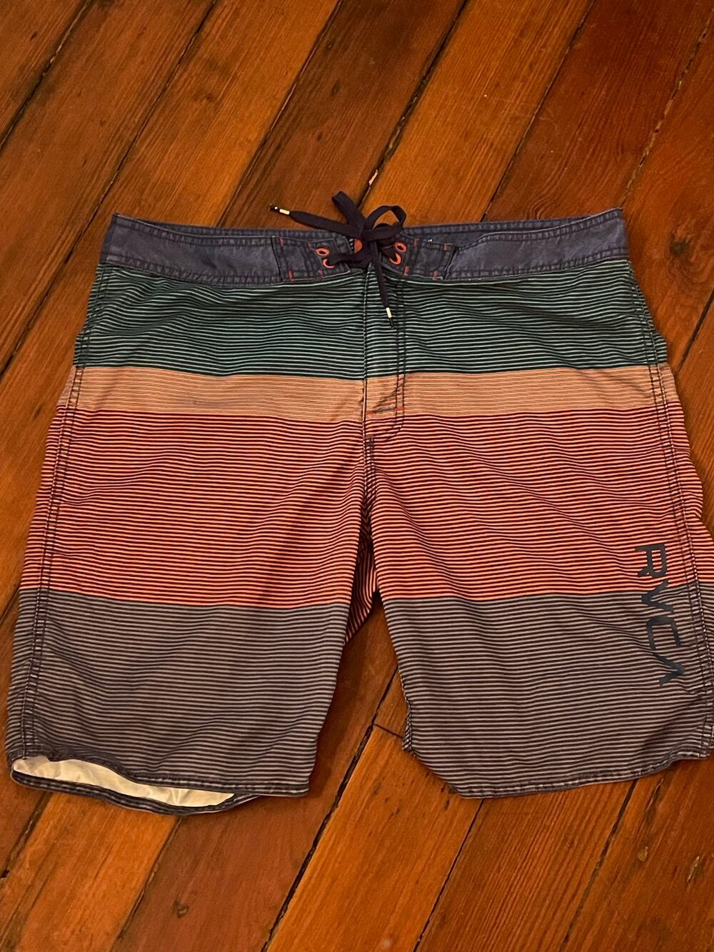 RVCA striped colorblocked unlined surf  beach swim trunks sz 36